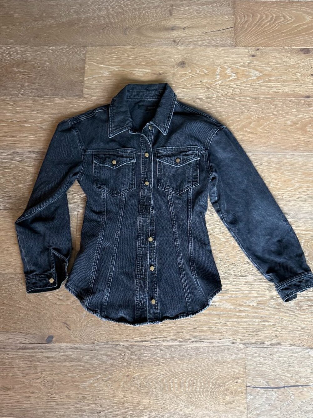 Zara Black Washed Denim Fitted Shirt Jacket Shacket Size - M
